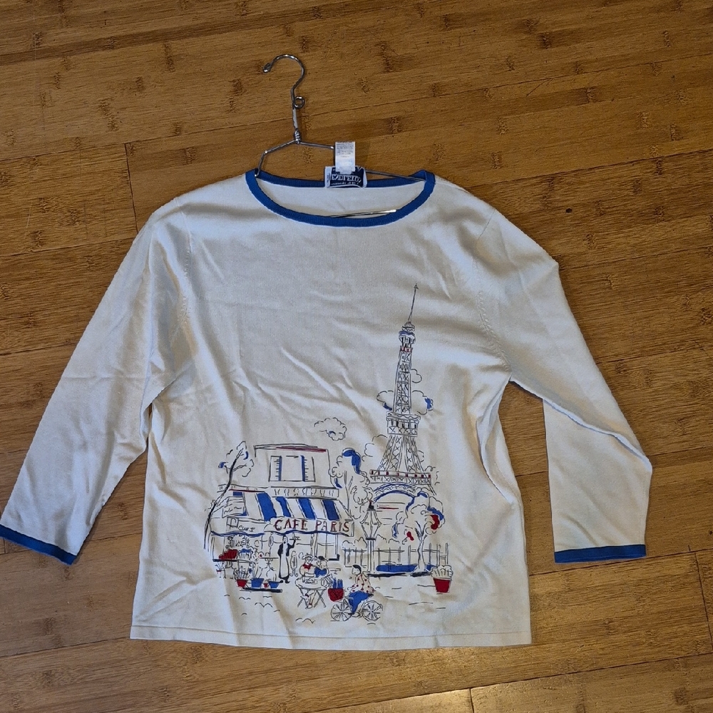 Pendleton White Long Sleeve Tee with Blue & Red Paris Café Graphic